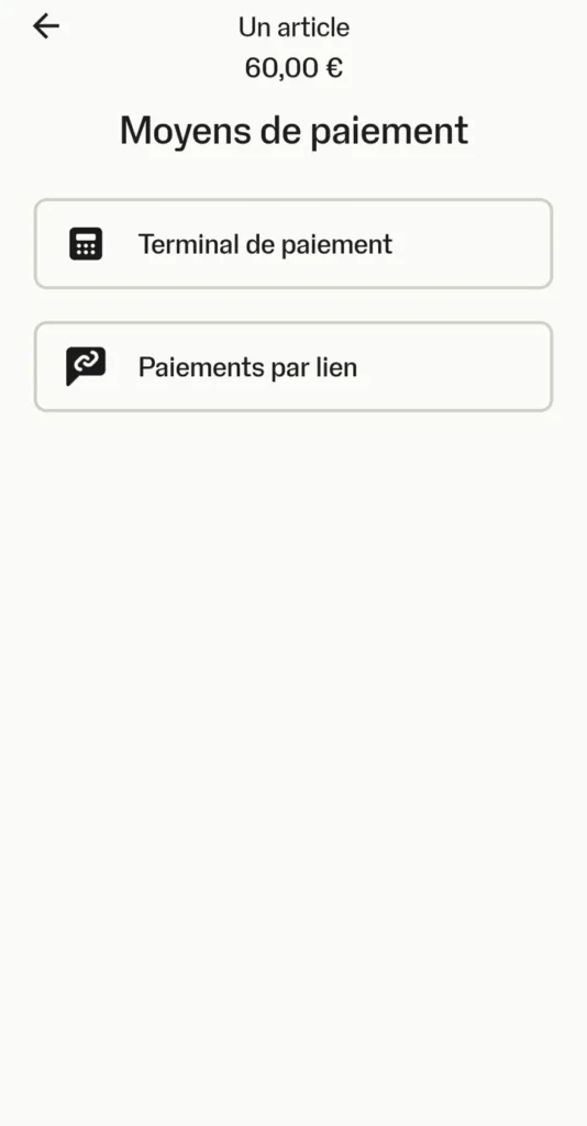 Application SumUp : choix entre terminal de paiement et paiement par lien